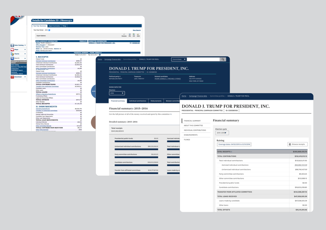 An image of three different design iterations for the committee pages